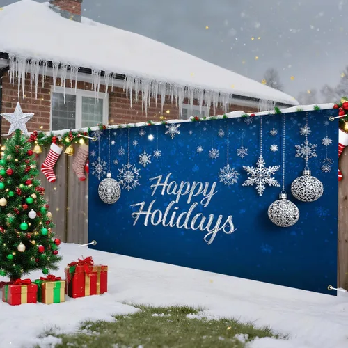 Vista 3 de Cartel de Feliz Navidad de 71 x 43 pulgadas, decoración para exteriores, fondo azul, vacaciones, fiesta de Navidad, patio, porche, decoración