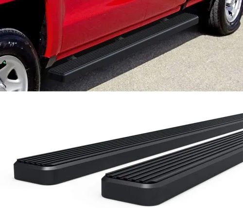 Vista 6 de APS - Estribos iBoard para Chevrolet con cabina extendida de 2 puertas completas + 2 puertas de apertura inversa, 4 pulgadas, Aluminio negro