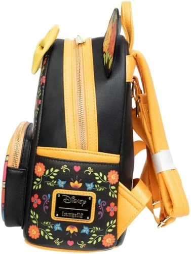 Vista 3 de Loungefly Mini-mochila Minnie Mouse Dia de los Muertos Sugar Skull, Amarillo, negro, blanco