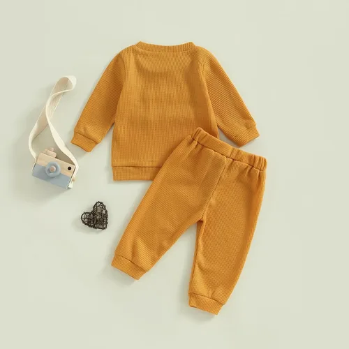 Vista 3 de Ursobutegl Toddler Baby Boy Halloween Outfit Long Sleeve Pumpkin Sweatshirt Pullover Tops Pants Fall Winter Clothes Set