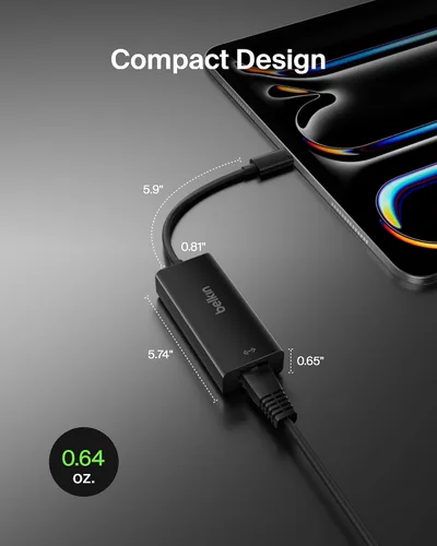 Vista 5 de Belkin Adaptador USB-C a Ethernet, Puerto Ethernet Gigabit Compatible con Dispositivos USB-C, Cable USB-C a Ethernet para MacBook Pro y Laptops Dell
