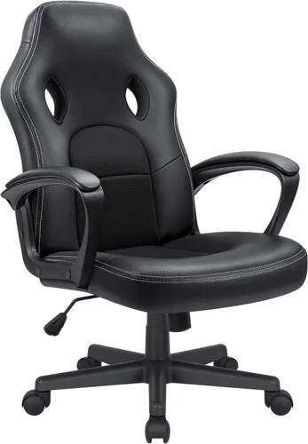 Vista 11 de Silla ejecutiva de piel para oficina, sala de conferencias o videojuegos con respaldo alto, ergonómica, ajustable., Blanco