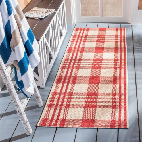 Vista 109 de SAFAVIEH Alfombra Lavable para Exteriores Colección Courtyard - 2'3" x 4', Beige y Azul, Patrón a Cuadros, No Desprende Pelusa y Fácil Limpieza
