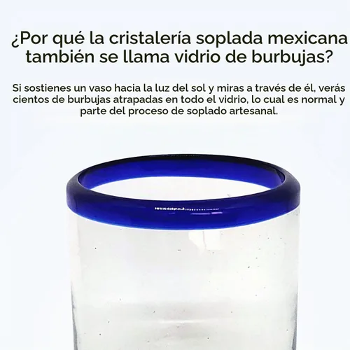 Vista 3 de Vasos de 10 onzas con borde azul cobalto (juego de 6), vidrio reciclado, sin plomo, sin toxinas (Tumbler)