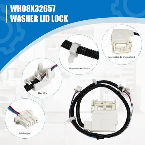 Vista 3 de WH08X32657 Interruptor de tapa de lavadora con arnés de cable para lavadoras GE, piezas de repuesto compatibles con la mayoría de interruptores