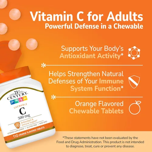 Vista 2 de 21st Century Vitamina C 500 mg Tabletas masticables, Naranja, 110