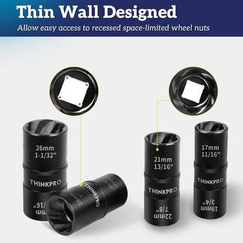 Vista 3 de Herramienta de extracción de tuercas abatibles, kit de 5 piezas para quitar bloqueo de rueda 1/2 Inch Drive Lug Nut Extractor Set, Stripped Lug