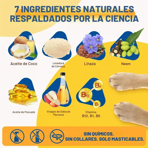 Vista 6 de Prevención natural de pulgas y garrapatas masticables para perros, tratamiento de pulgas y garrapatas para perros, 180 masticables suaves