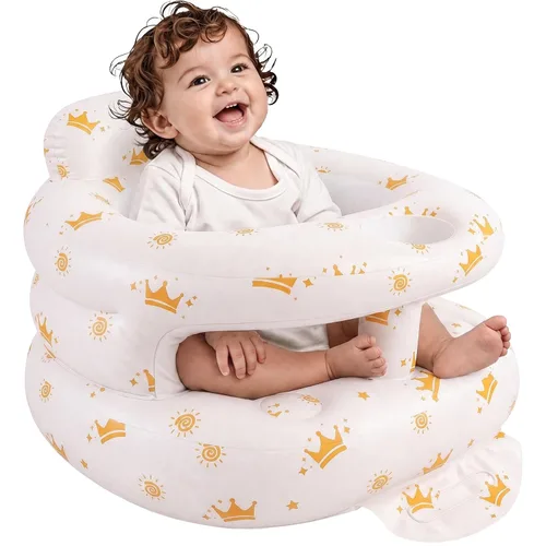 Vista 11 de Asiento inflable para bebé de 3 a 36 meses, silla de bebé con cerca y bomba de aire incorporada, asiento de piso inflable para bebé con soporte