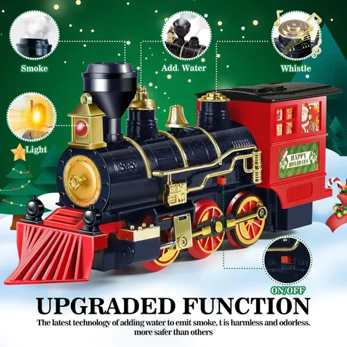 Vista 2 de Juego de Tren BainGesk, Juego de Tren de Navidad con Vapor, Luz y Sonidos, Juguete de Tren Eléctrico para Niños y Niñas, Juego de Tren de Navidad