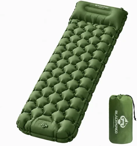 Vista 10 de Colchoneta de dormir para camping, ultraligera con almohada con bomba de pie incorporada, almohadillas inflables compactas para acampar, mochileros
