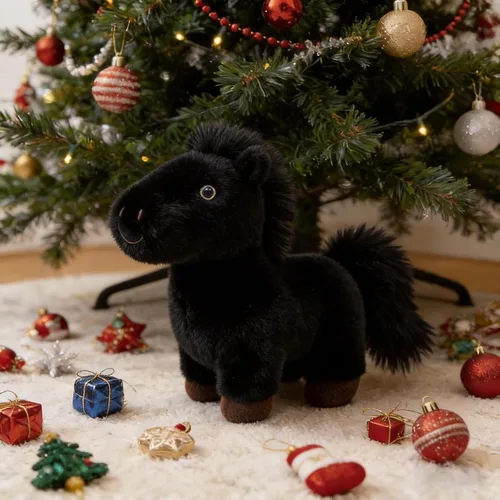 Vista 7 de PEACH CAT Animal de peluche de caballo de 8 pulgadas, lindo caballo de peluche suave, juguetes de peluche, regalos para niños, color negro