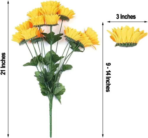 Vista 3 de Efavormart - 5 arbustos 70 girasoles artificiales amarillos de seda Decoración de jarrón