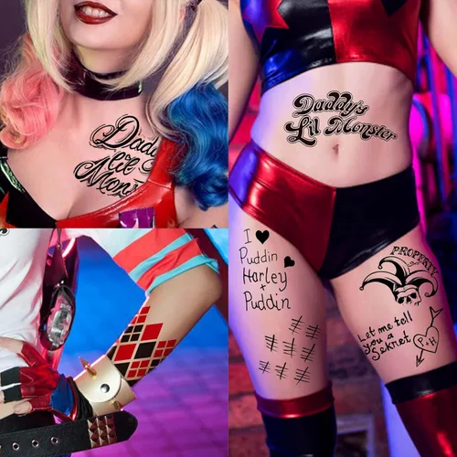 Vista 5 de 5 hojas de tatuajes temporales de Halloween HQ para mujeres, hombres y adultos, tatuajes de manos de cara de Joker, kit de maquillaje de Halloween