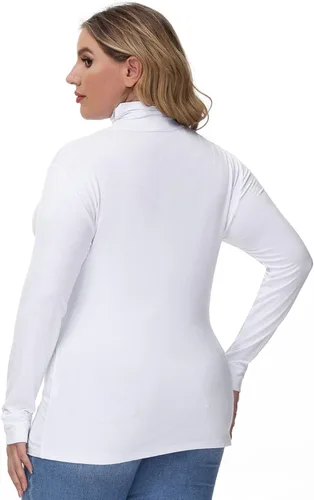 Vista 4 de Hanna Nikole Camisas de manga larga con cuello alto para mujer, talla grande, capa base elástica ajustada