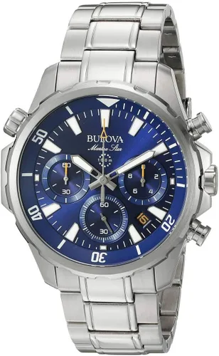 Vista 5 de Bulova Reloj cronógrafo de cuarzo para hombre con correa de acero inoxidable 96B256, azul, pulsera, Azul, Pulsera