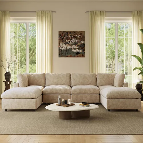 Vista 14 de Sofá modular de nube seccional, moderno sofá en forma de L con otomana, 100 pulgadas, 3 plazas de felpilla para asiento profundo para sala de estar