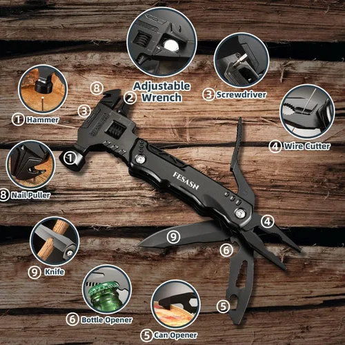 Vista 3 de Martillo multiherramienta con llave ajustable Fesasn, 16 en 1 Pocket Multi Tool Pliers, Stainless Steel, Survival Camping Multi Tool, Home DIY &