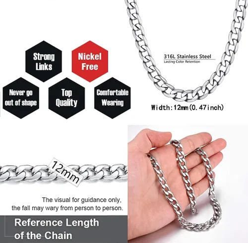 Vista 2 de Collar de candado de acero inoxidable para hombre y mujer, gargantilla de plata de 16 a 20 pulgadas
