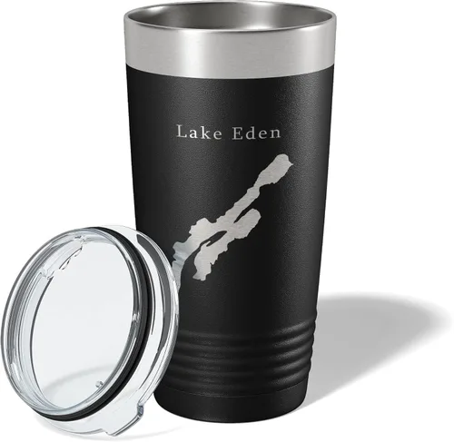 Vista 2 de Lake Eden Map Tumbler Travel Mug Insulated Laser Engraved Coffee Cup Vermont 20 oz Black