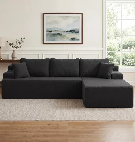 Vista 52 de Hobestluk - Sofá modular sin hueso, sofá seccional en forma de L 96" Right Facing Chaise Black,Memory Foam,Removable Cover,Non-slip Bottom,No