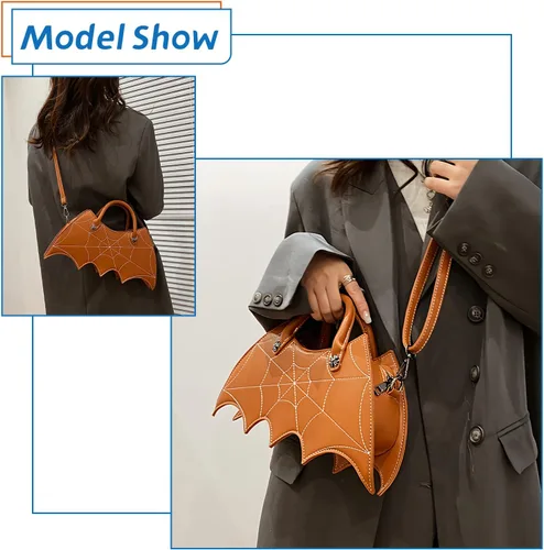 Vista 4 de Ovida Bolso de hombro con ala de murciélago, bolso de Halloween de piel sintética, bolso cruzado de tela de araña, bolso gótico de murciélago