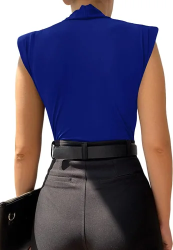 Vista 99 de LYANER Leotardo sin mangas fruncido con cuello en V para mujer