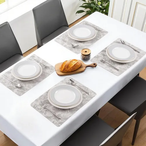 Vista 6 de POLYTE Manteles individuales lavables de vinilo con relieve para interiores y exteriores, de imitación a cuero, juego de 4
