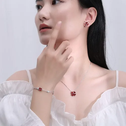 Vista 5 de Collar con colgante hecho a mano de plata de ley 925 con piedra natal colorida para mujer, trébol de cuatro hojas de la suerte, joyería de trébol