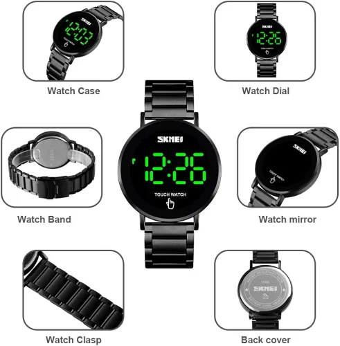 Vista 5 de Gosasa Reloj de pulsera de acero inoxidable con pantalla táctil digital LED impermeable para hombres y mujeres