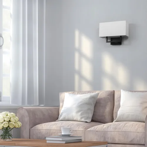 Vista 3 de GLOBE 65000081 - Lámpara de pared eléctrica de 2 luces, negro mate, pantalla de lino blanco, enchufe de base E12, bombilla de candelabro