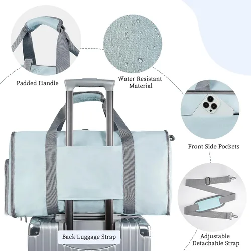Vista 4 de Ytonet Bolsas de ropa plegables para viajes, bolsa de viaje convertible para deportes, Azul, Plegable