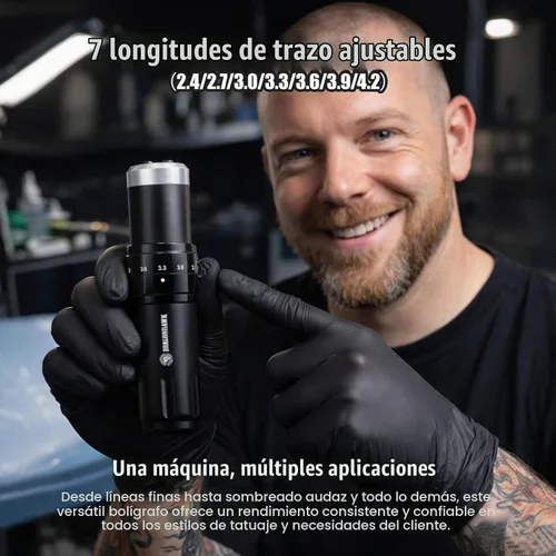Vista 5 de Dragonhawk Kit de pistola de tatuaje inalámbrico 7 golpes ajustables 0.1