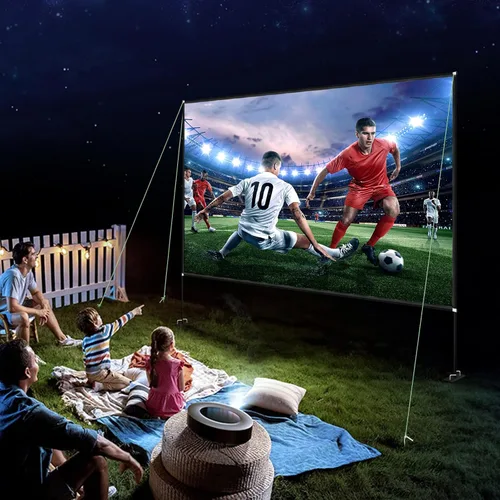 Vista 8 de VEVOR Pantalla de cine para exteriores con soporte, pantalla de película portátil de 150 pulgadas, pantalla de proyector de gran angular HD 16:9