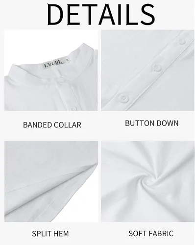 Vista 4 de LVCBL Kaftan para hombre, de manga larga, caftán, thobe, con abertura lateral, bata musulmana, con botones, túnica larga Blanco