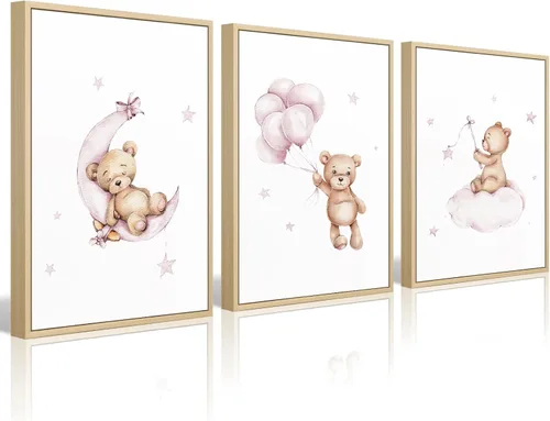 Vista 15 de Baccone Arte de pared para habitación de guardería con oso de peluche, póster para habitación de bebé niño o niña, decoración de pared de guardería