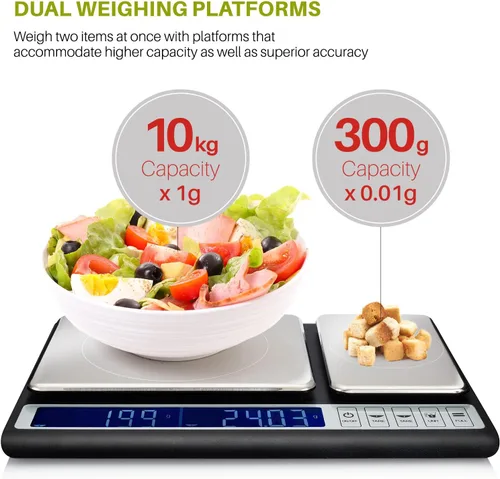 Vista 2 de Smart Weigh, balanza culinaria para cocina, 10 kg x 0.01 g, digital, con plataformas dobles para hornear, cocinar, alimentos e ingredientes