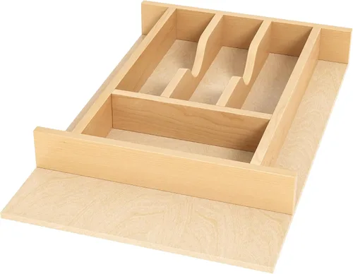 Vista 9 de Clikuutory Organizador de cajones de utensilios de madera de abedul natural con 12 compartimentos, bandeja divisora de cubiertos resistente que