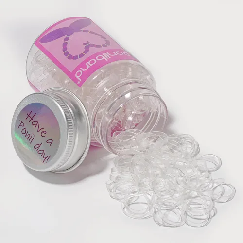 Vista 6 de Bandas elásticas para el cabello de alta calidad sin látex (0.787 in/1.575 in x 0.079 in x 0.016 in, negro medianoche y transparente cristalino)