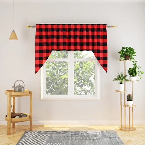 Vista 179 de Cenefas de cortina para ventana de 16 pulgadas de largo, 2 paneles de cuadros búfalo, cortinas pequeñas con bolsillo para barra, estilo clásico