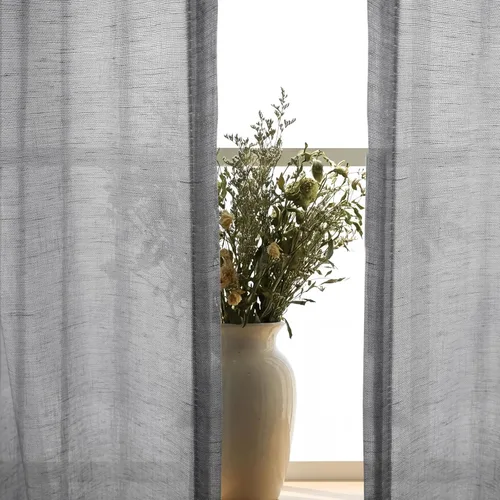 Vista 6 de H. Versailtex Lino Natural y Poly semi-láminas Premium suaves y ricos materiales paneles de cortina con abrazadera ajustable para patio Gris