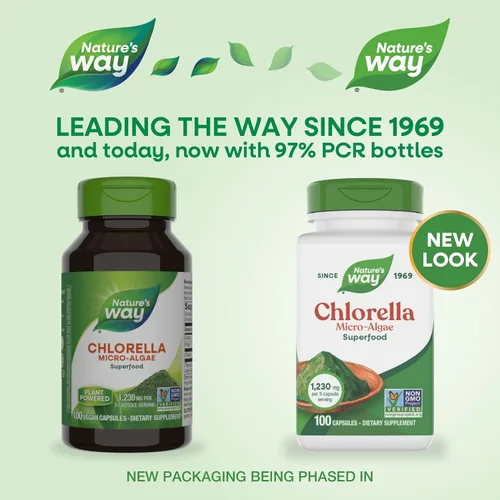 Vista 2 de Nature's Way Chlorella Micro-Algae, Superfood, Supports Antioxidant Pathways*, 1,230 mg per 3-Capsule Serving, Vegetarian, Non-GMO Project Verified