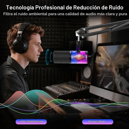Vista 2 de Aveek Micrófono dinámico USB/XLR con brazo de brazo