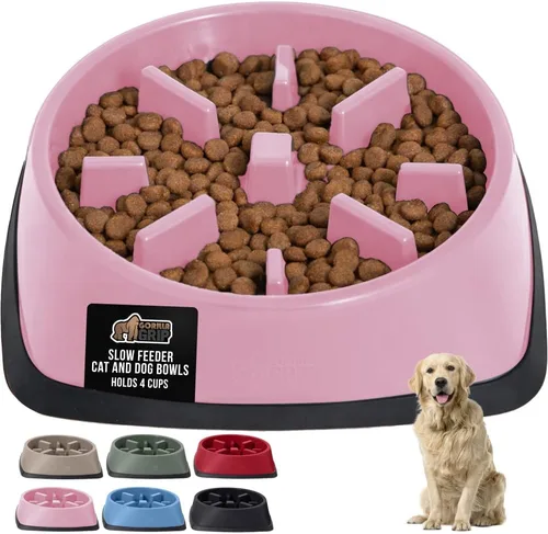 Vista 30 de GORILLA GRIP® Cuencos patentados de alimentación lenta sin BPA, juguete interactivo para perros y gatos, enriquecimiento de entrenamiento Beige