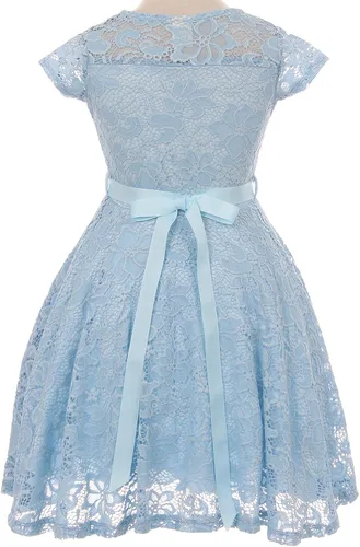 Vista 18 de Little Girl - Vestido de niña con manga de encaje y cinturón de piedras