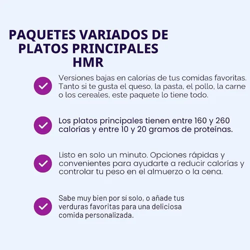 Vista 2 de HMR Entrees Meals - Paquete variado de 5 comidas prefabricadas para microondas bajas en calorías para bajar de peso, cena lista para comer, incluye