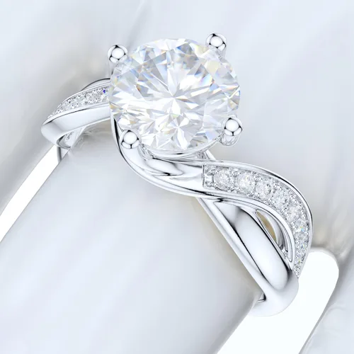 Vista 5 de Anillo de compromiso de plata esterlina con diamantes de corte redondo o moissanita de imitación de 2 quilates