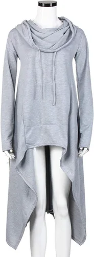 Vista 5 de Sudadera con capucha para mujer, con cremallera, color liso, casual, cálida, con estampado de cordón, largo y largo