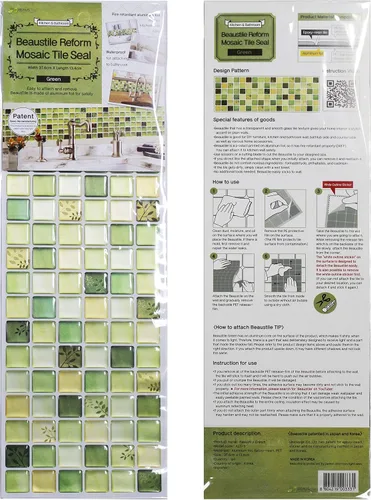 Vista 6 de Adhesivos decorativos para azulejos, lámina de azulejos ignífugos para salpicaduras en muro (verde) (10, 5.28 x 14.8 pulgadas)