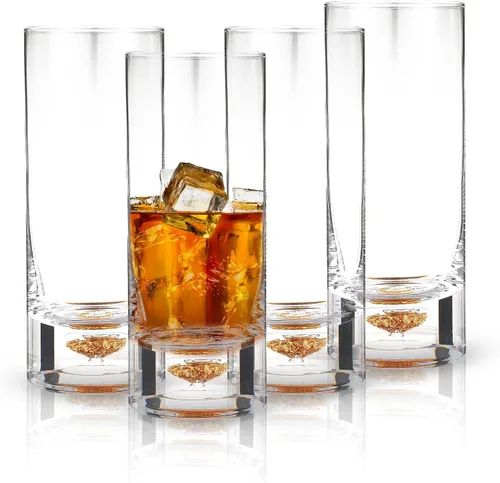 Vista 8 de Vasos altos de lujo – Elegantes vasos de cóctel y vasos Tom Collins con diseño de escamas doradas, 8.5 onzas (juego de 2)